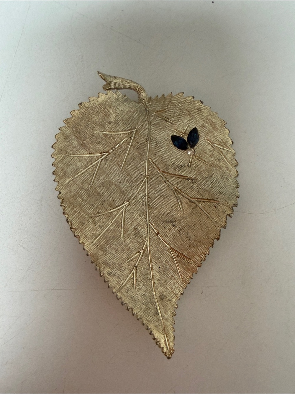 Source Unknown Gold Leaf Brooch with Blue Accent
